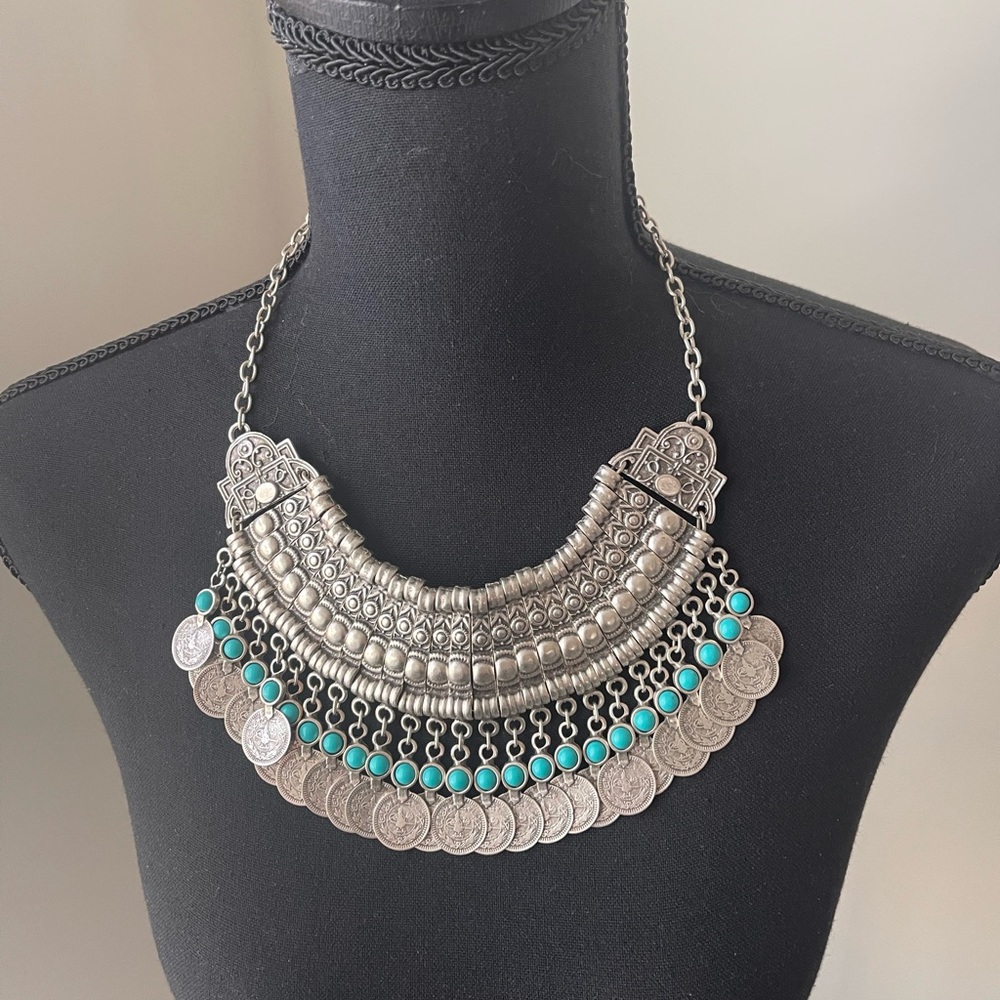 Ottoman coin necklace/silver plated large coin necklace/traditional Turkish